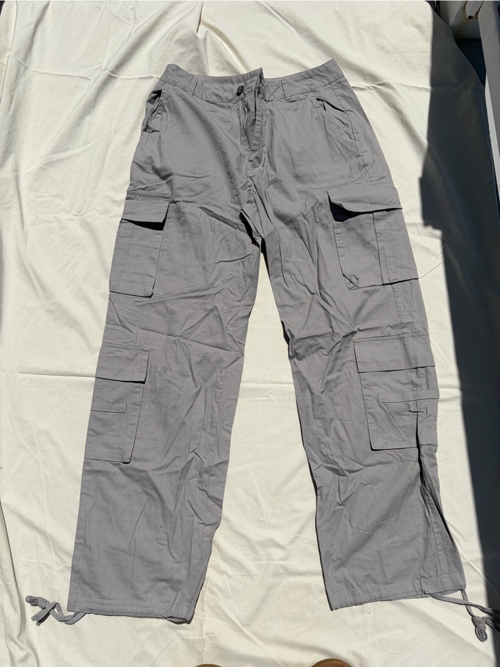 Wide Leg Cargo Pants in Light Gray for Women